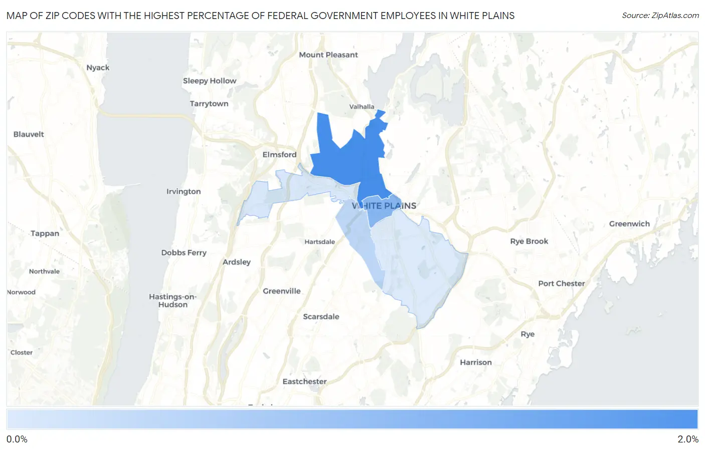 Zip Codes with the Highest Percentage of Federal Government Employees in White Plains Map