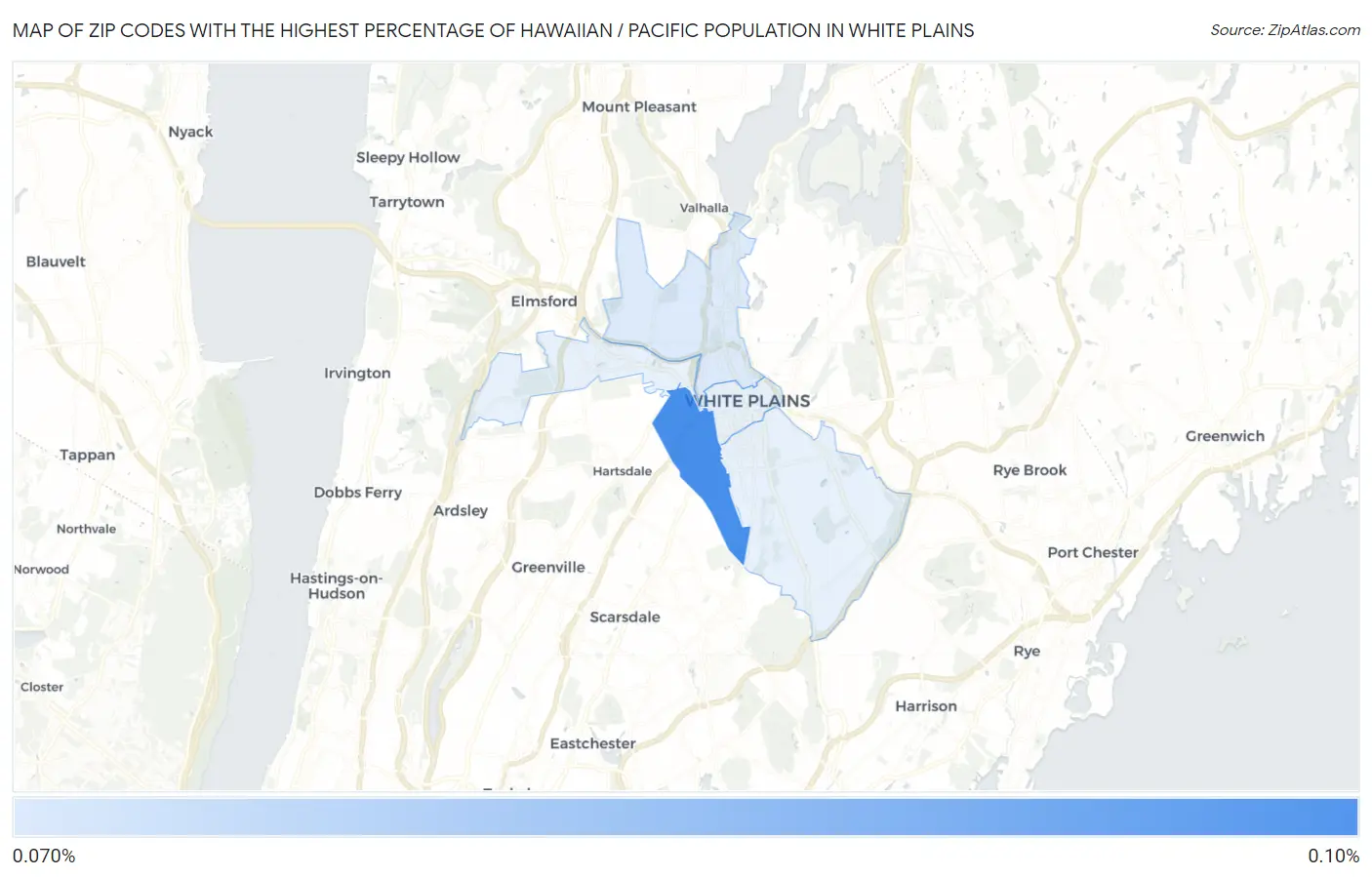 Zip Codes with the Highest Percentage of Hawaiian / Pacific Population in White Plains Map
