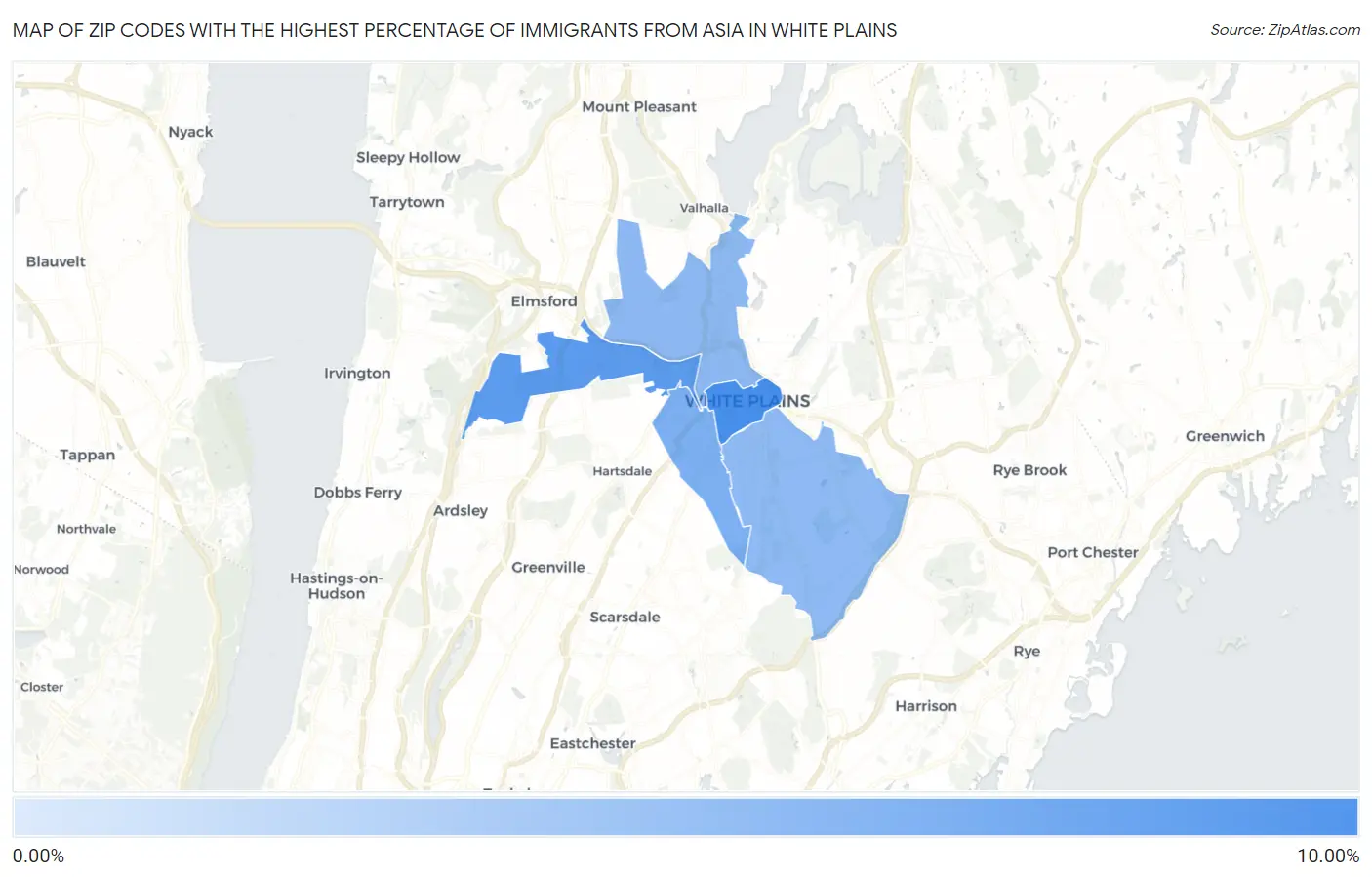 Zip Codes with the Highest Percentage of Immigrants from Asia in White Plains Map