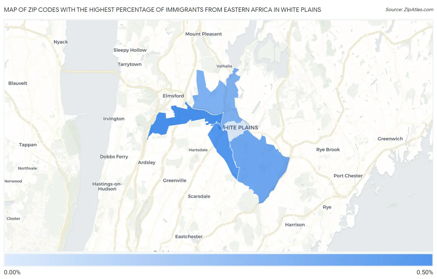 Zip Codes with the Highest Percentage of Immigrants from Eastern Africa in White Plains Map