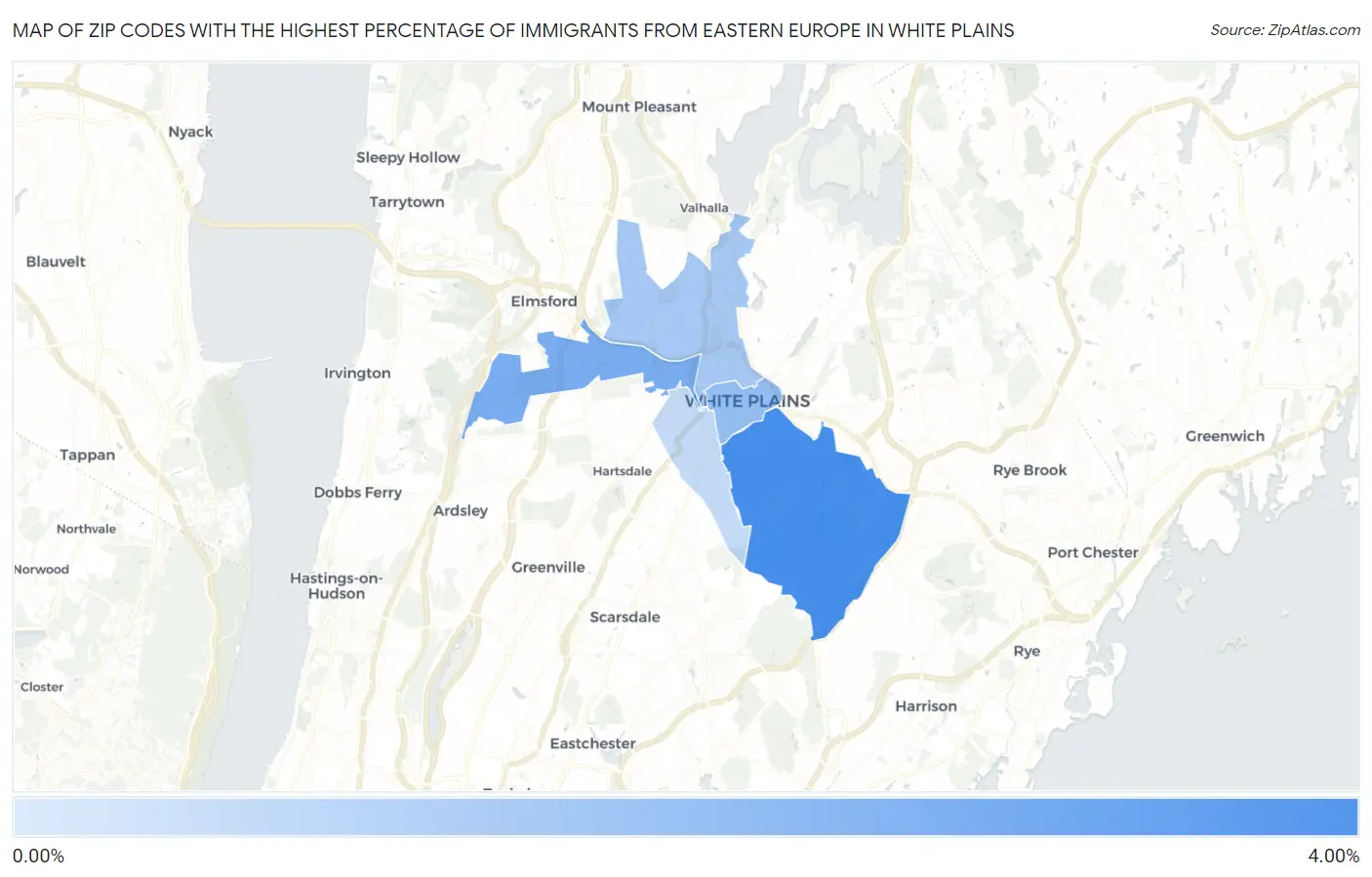 Zip Codes with the Highest Percentage of Immigrants from Eastern Europe in White Plains Map