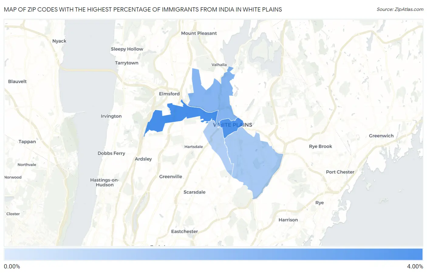 Zip Codes with the Highest Percentage of Immigrants from India in White Plains Map