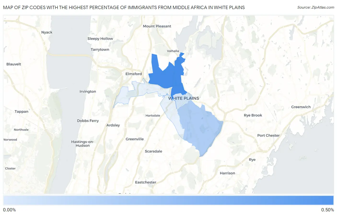 Zip Codes with the Highest Percentage of Immigrants from Middle Africa in White Plains Map