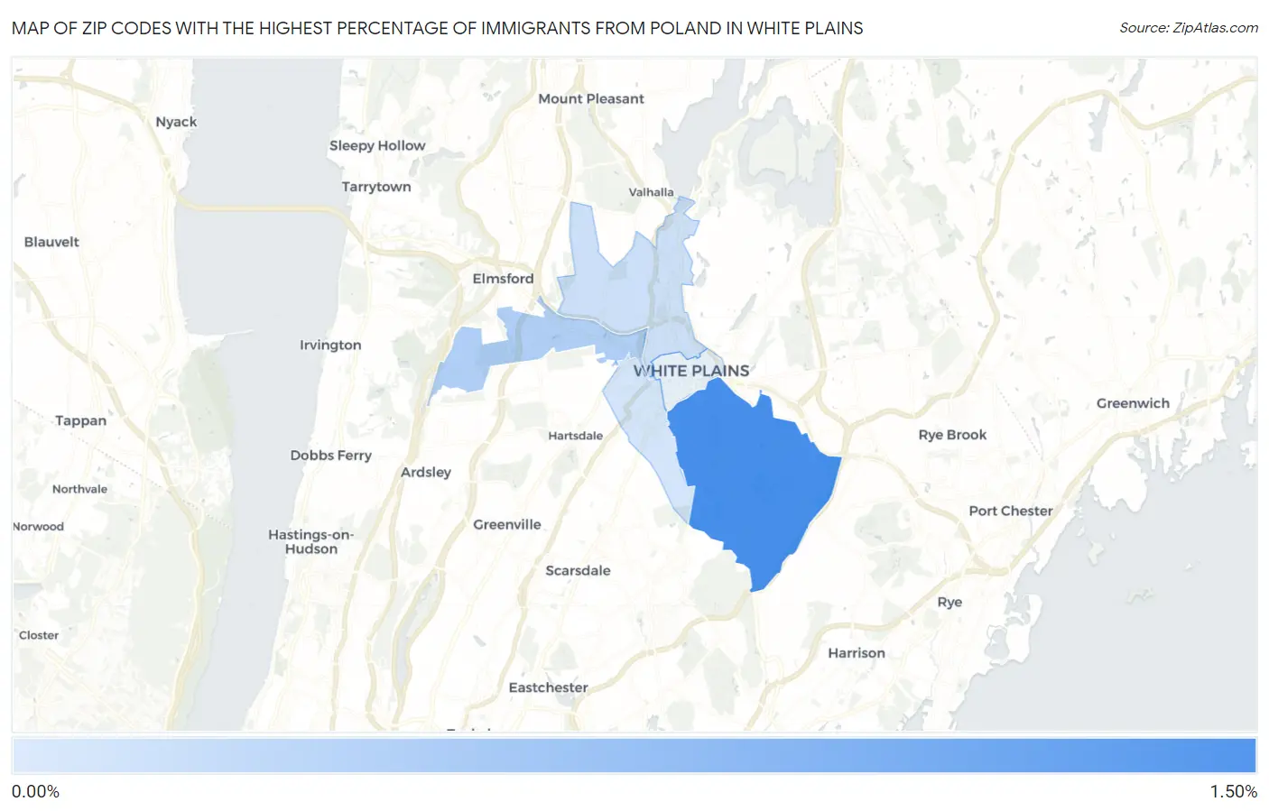 Zip Codes with the Highest Percentage of Immigrants from Poland in White Plains Map