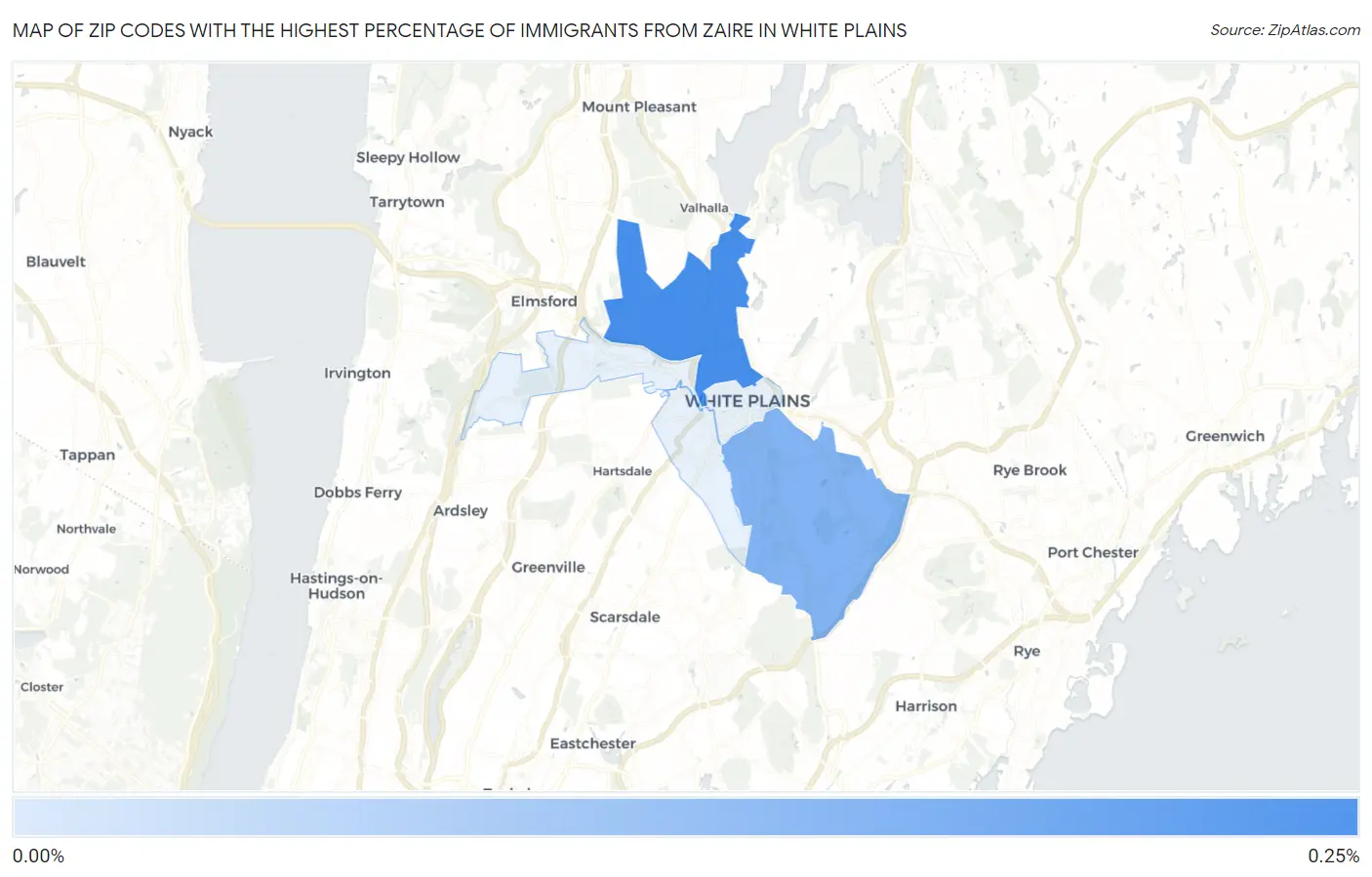 Zip Codes with the Highest Percentage of Immigrants from Zaire in White Plains Map