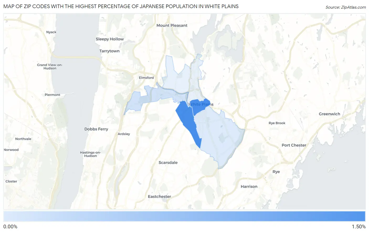 Zip Codes with the Highest Percentage of Japanese Population in White Plains Map