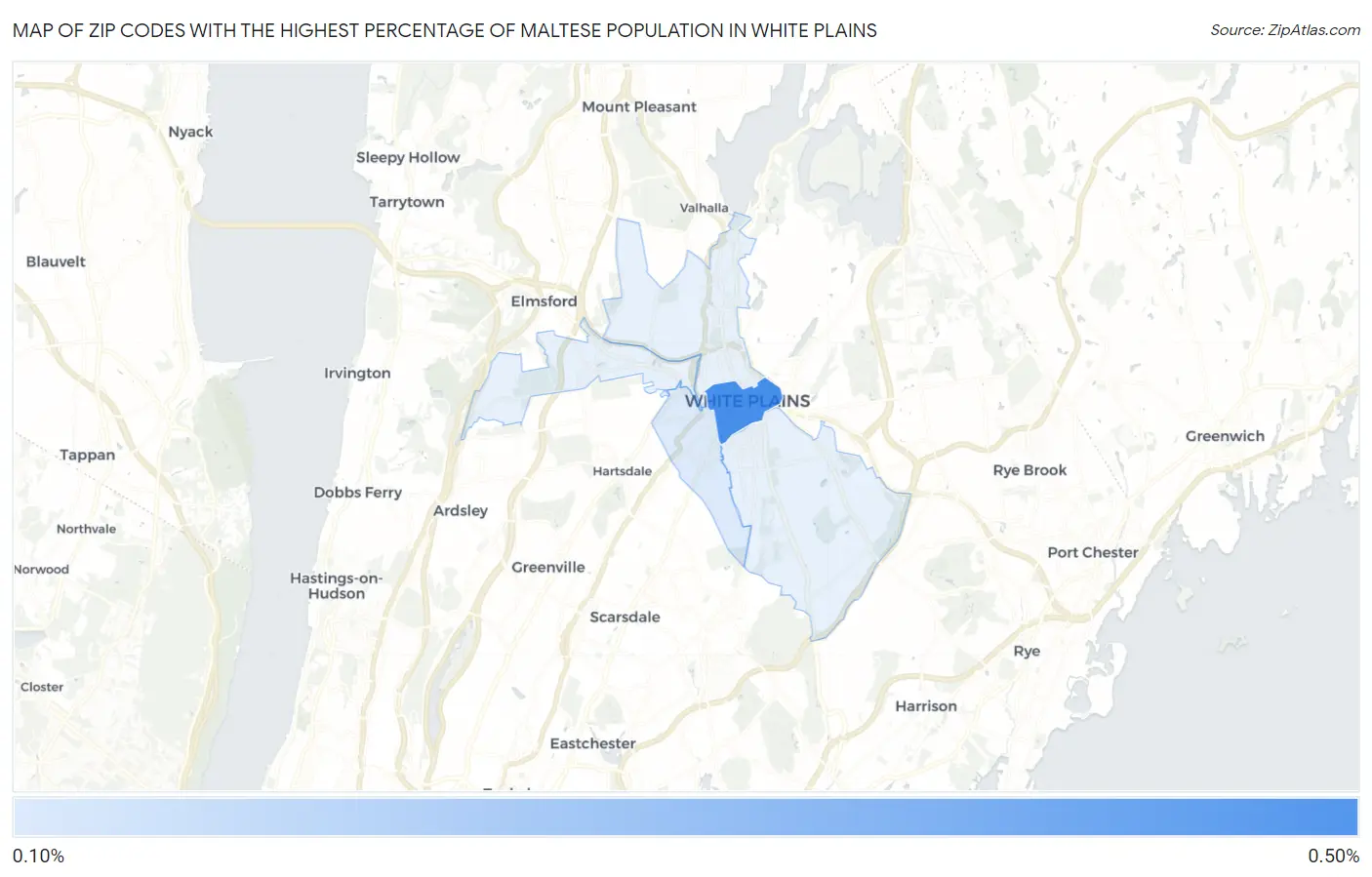 Zip Codes with the Highest Percentage of Maltese Population in White Plains Map