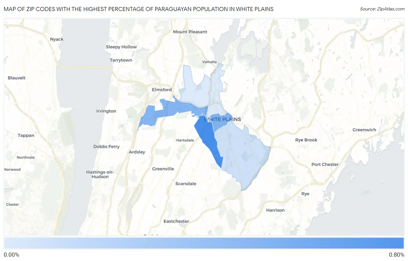 Zip Codes with the Highest Percentage of Paraguayan Population in White Plains Map