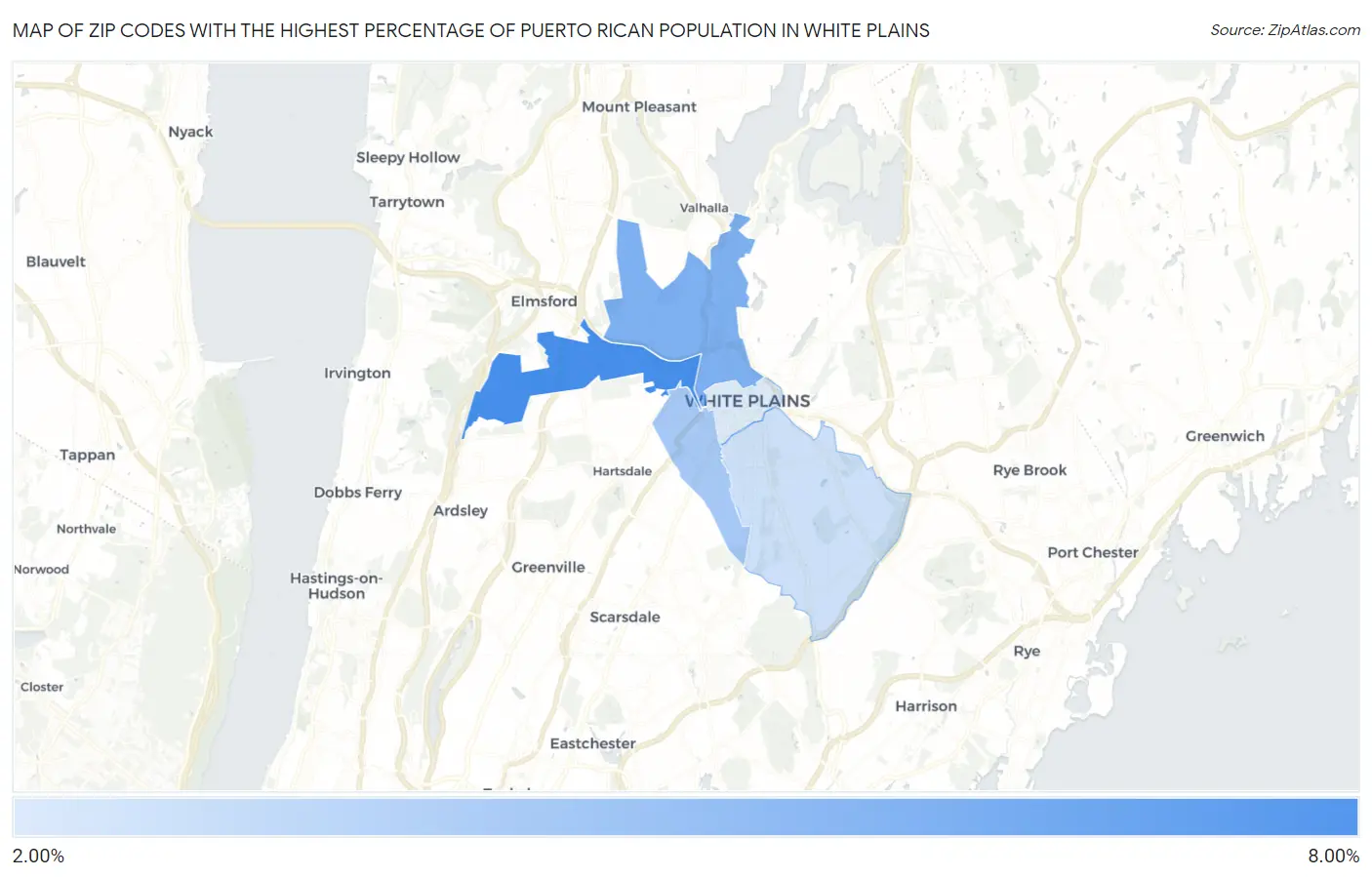 Zip Codes with the Highest Percentage of Puerto Rican Population in White Plains Map