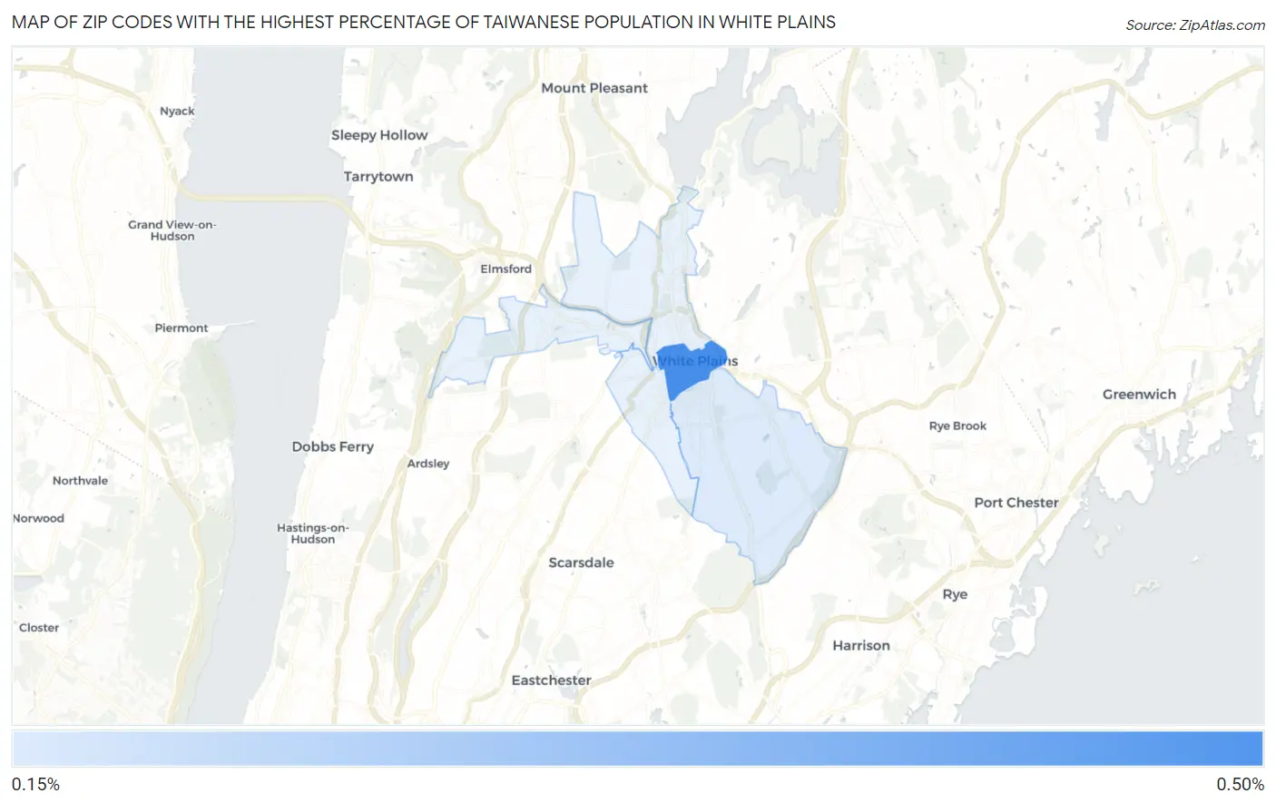 Zip Codes with the Highest Percentage of Taiwanese Population in White Plains Map