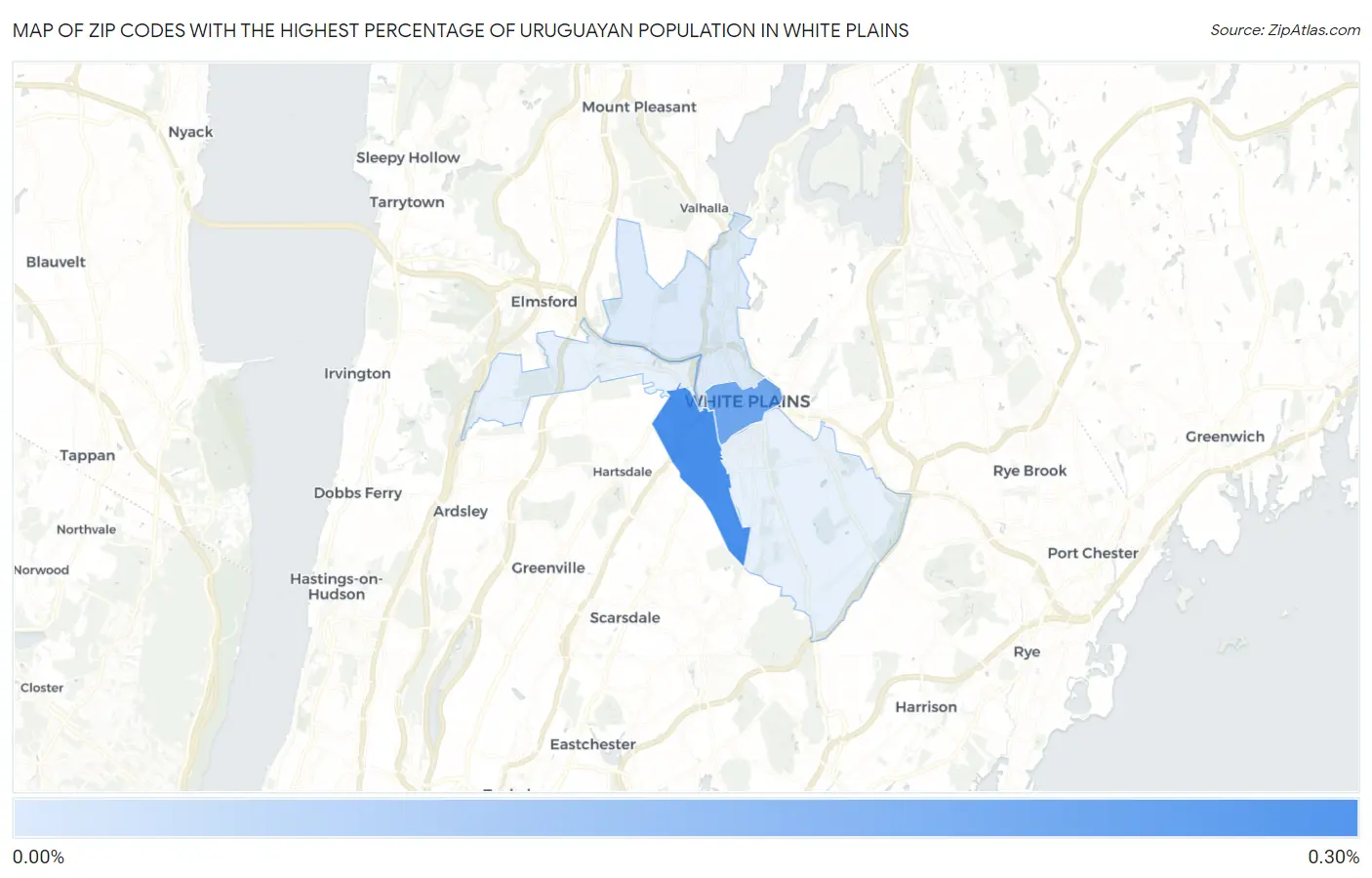 Zip Codes with the Highest Percentage of Uruguayan Population in White Plains Map