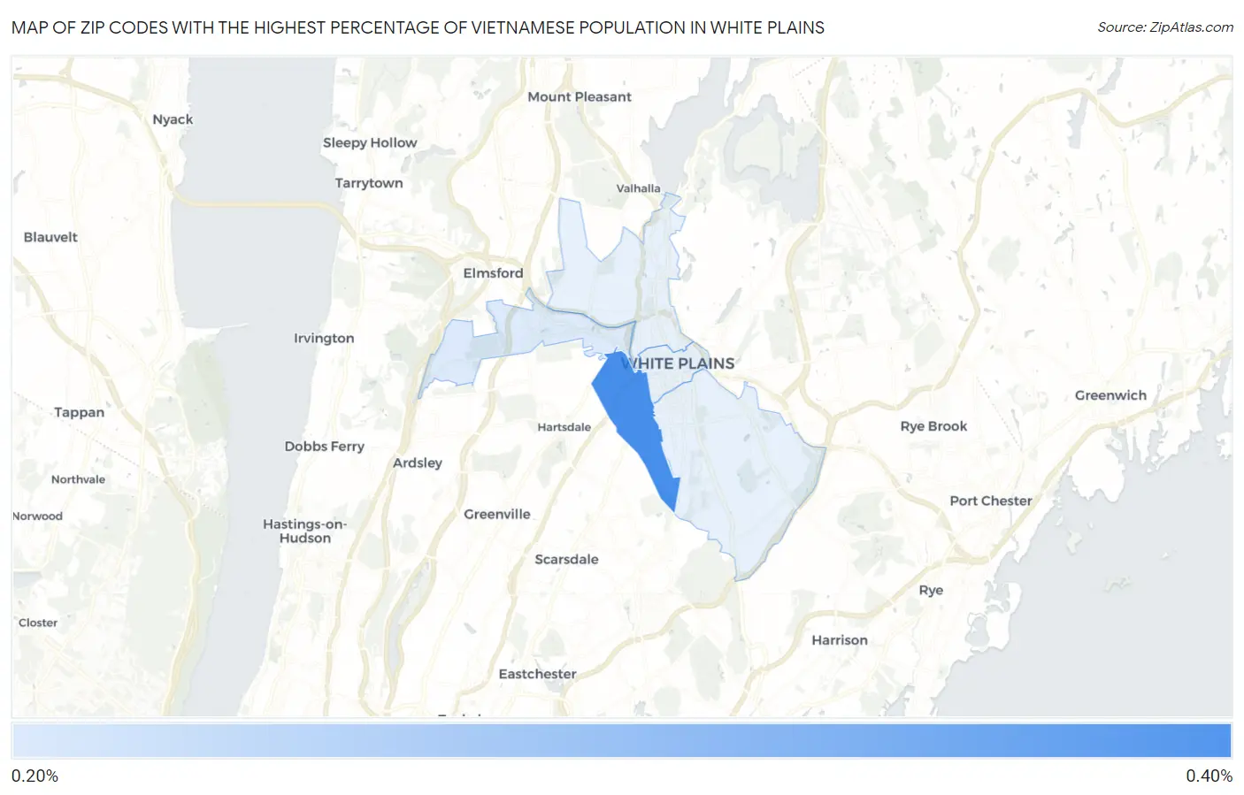 Zip Codes with the Highest Percentage of Vietnamese Population in White Plains Map
