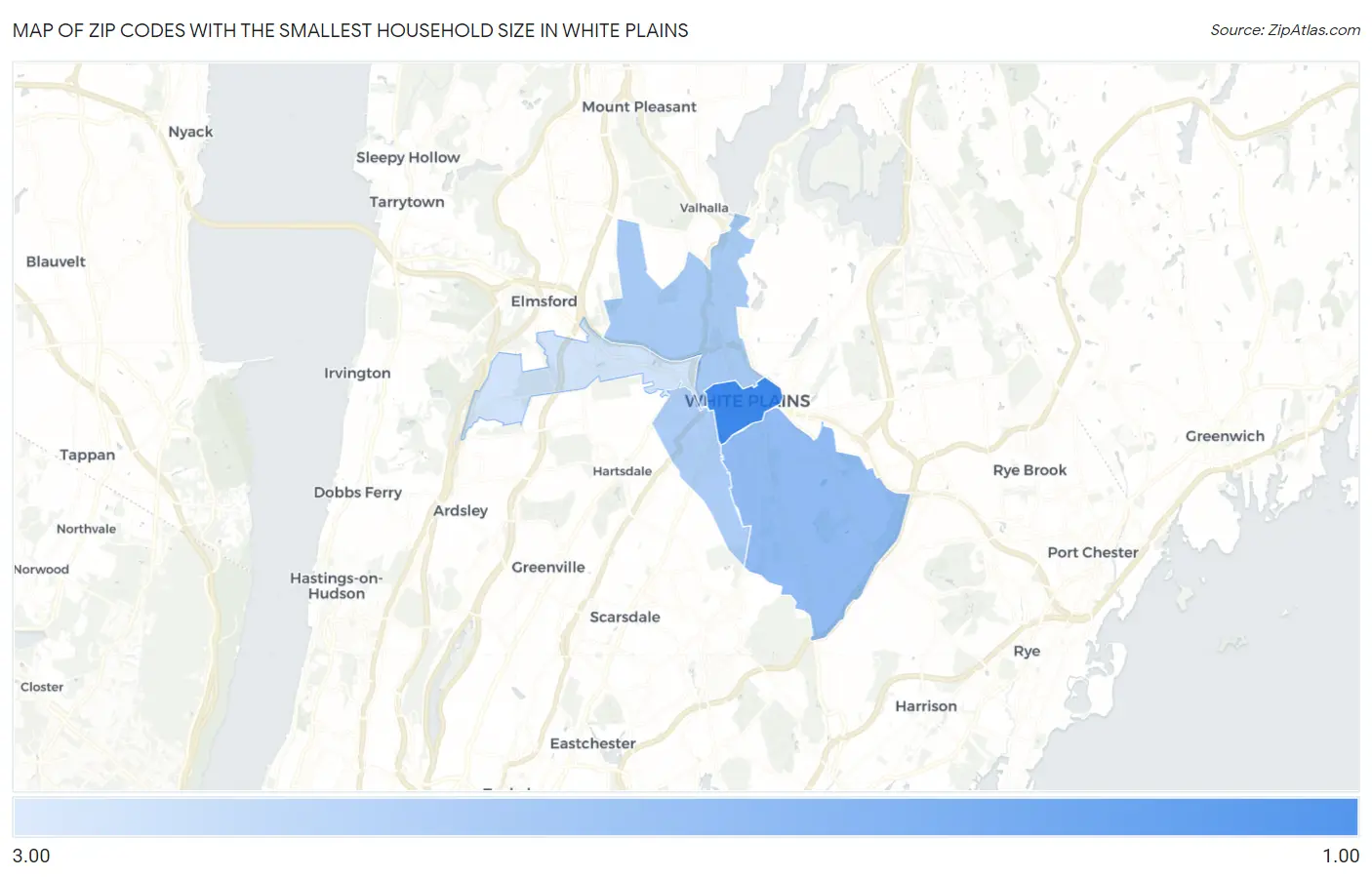 Zip Codes with the Smallest Household Size in White Plains Map