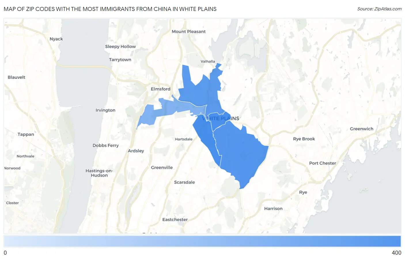 Zip Codes with the Most Immigrants from China in White Plains Map