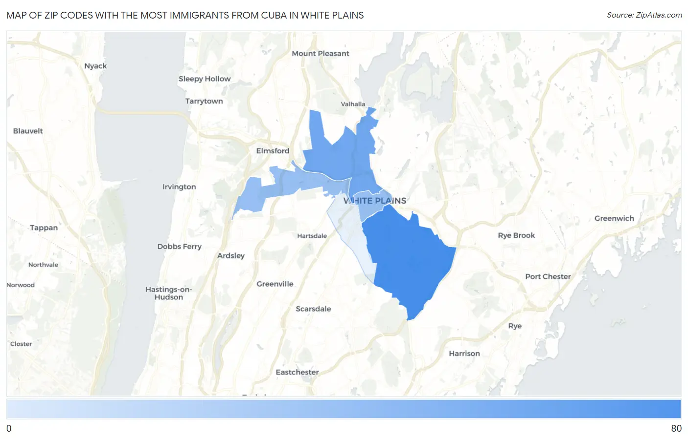 Zip Codes with the Most Immigrants from Cuba in White Plains Map