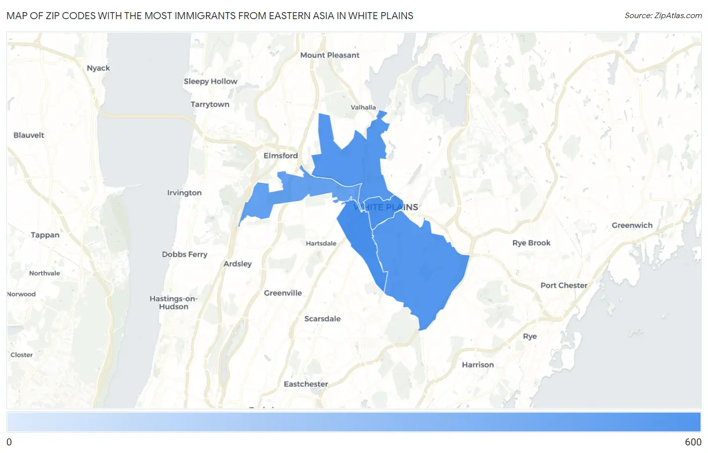 Zip Codes with the Most Immigrants from Eastern Asia in White Plains Map