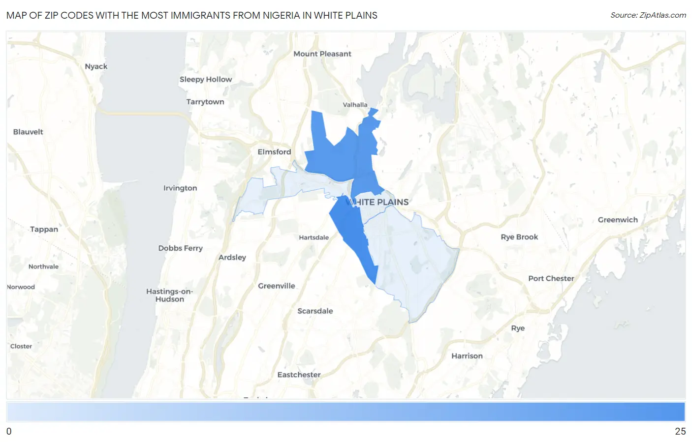 Zip Codes with the Most Immigrants from Nigeria in White Plains Map