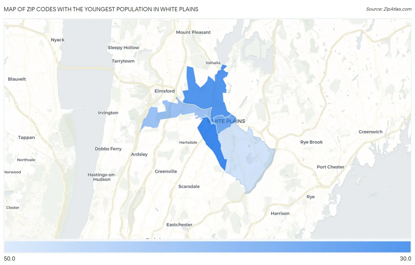 Zip Codes with the Youngest Population in White Plains Map