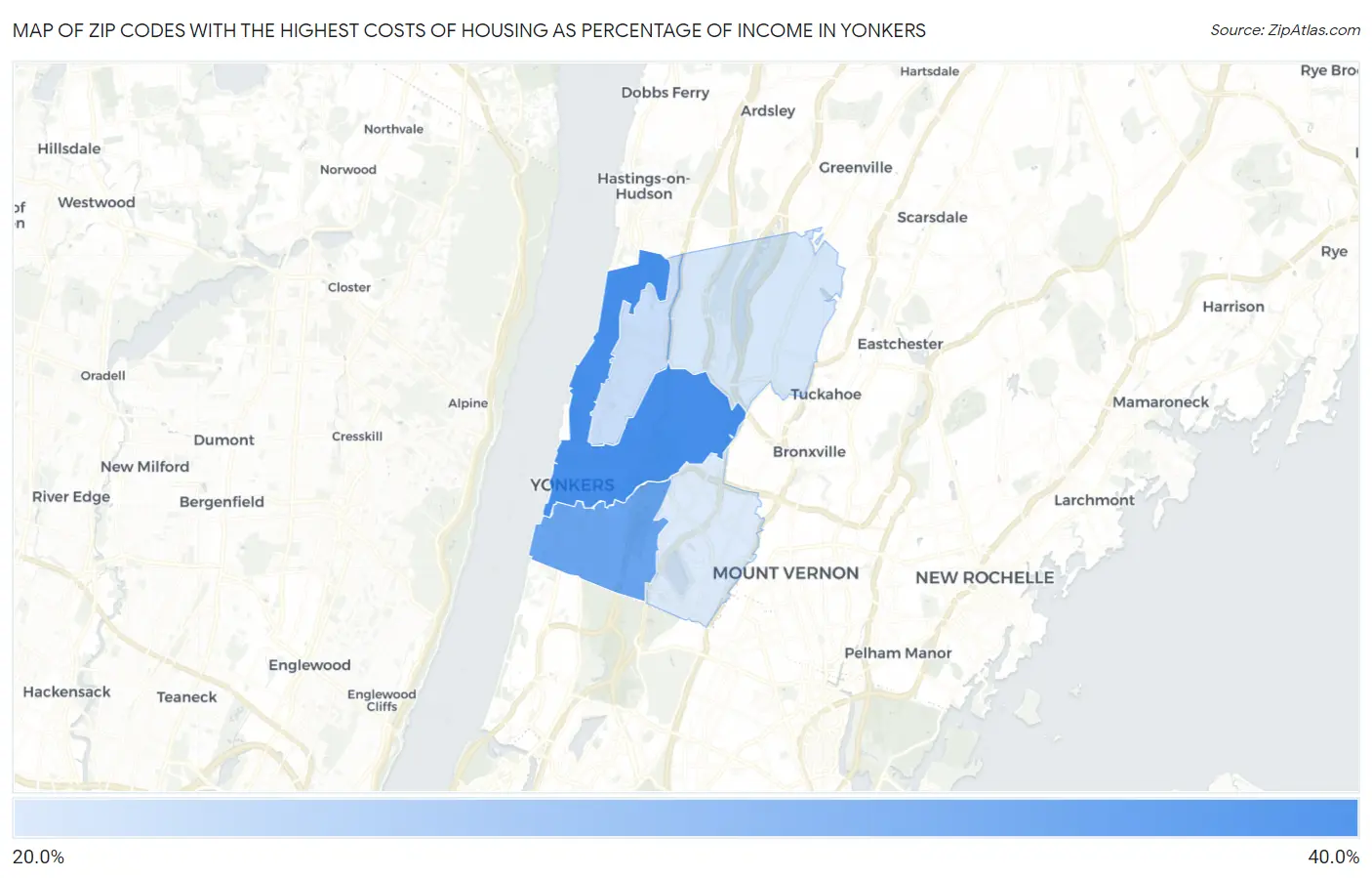 Zip Codes with the Highest Costs of Housing as Percentage of Income in Yonkers Map