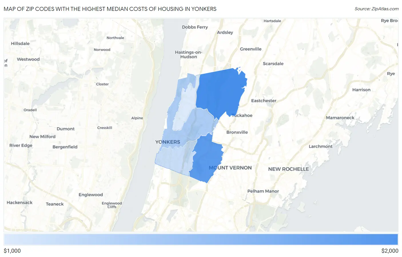 Zip Codes with the Highest Median Costs of Housing in Yonkers Map
