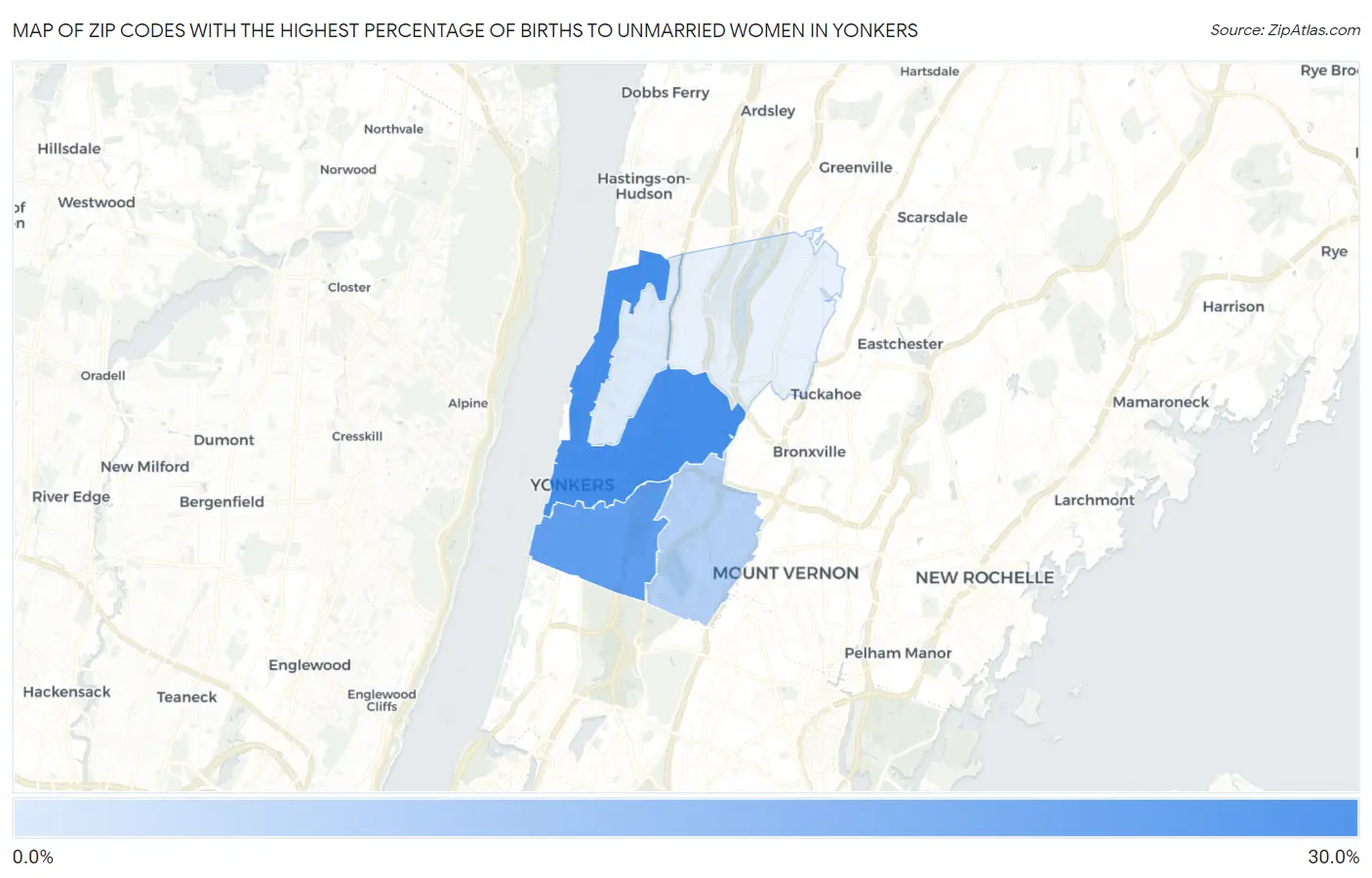 Zip Codes with the Highest Percentage of Births to Unmarried Women in Yonkers Map