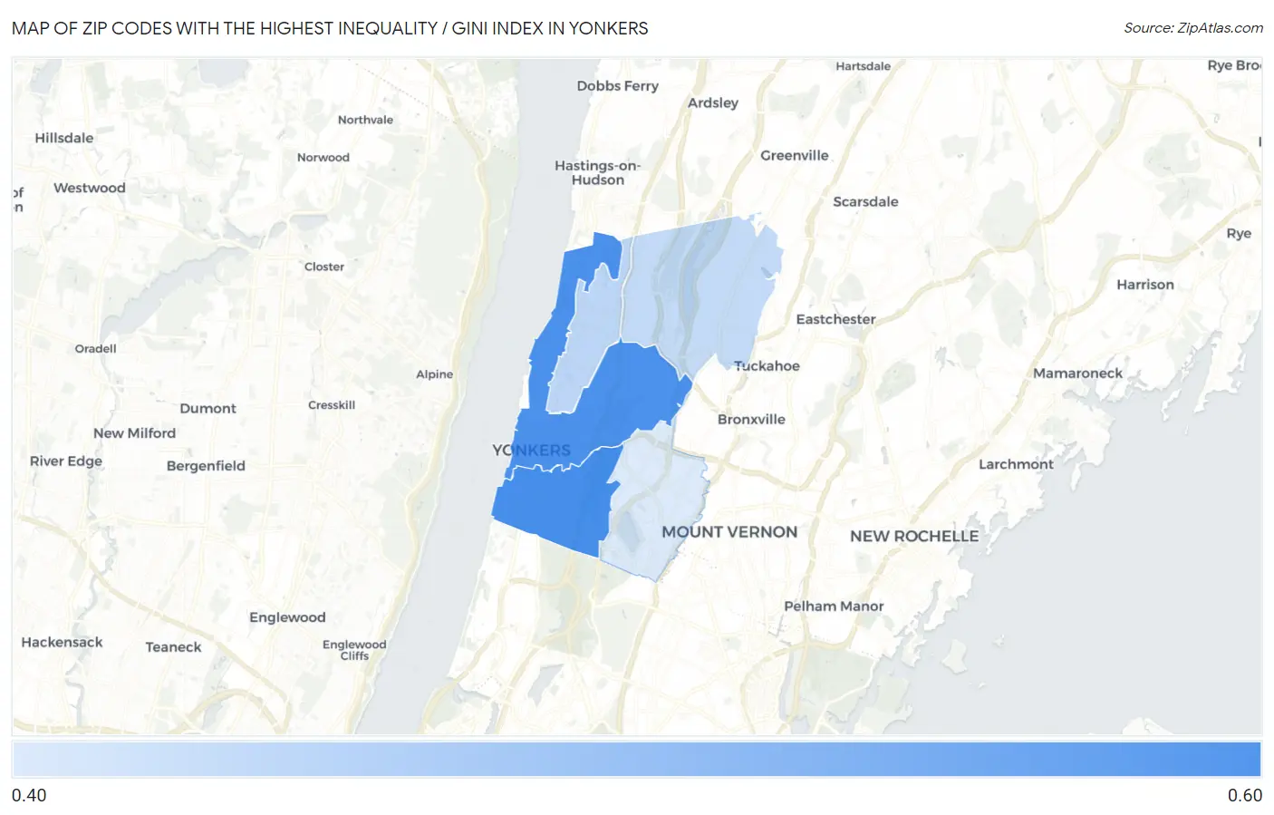 Zip Codes with the Highest Inequality / Gini Index in Yonkers Map