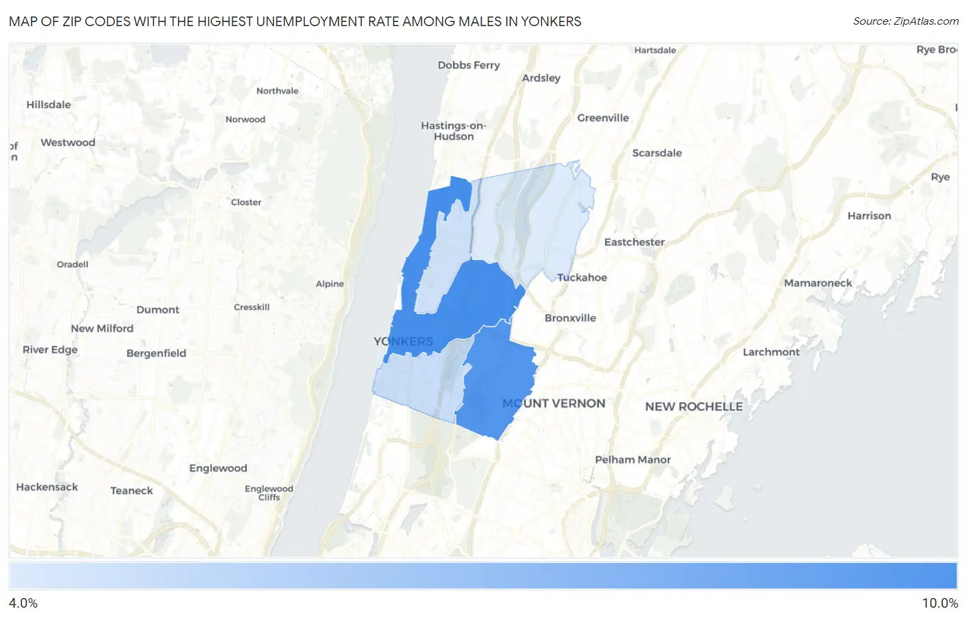 Zip Codes with the Highest Unemployment Rate Among Males in Yonkers Map