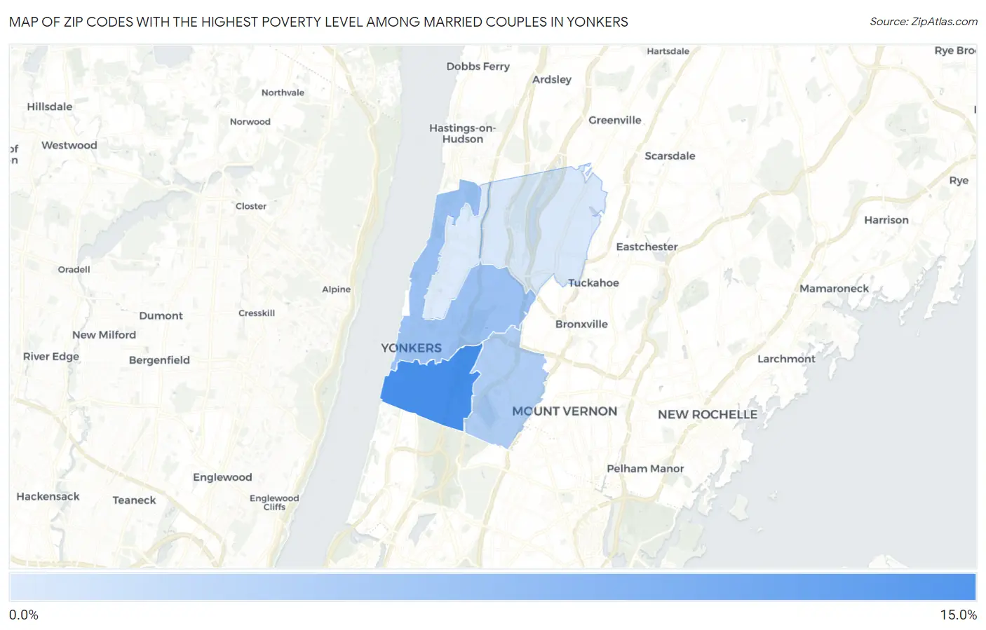 Zip Codes with the Highest Poverty Level Among Married Couples in Yonkers Map