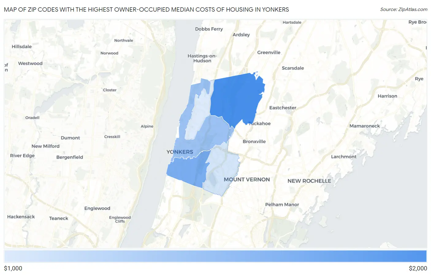 Zip Codes with the Highest Owner-Occupied Median Costs of Housing in Yonkers Map