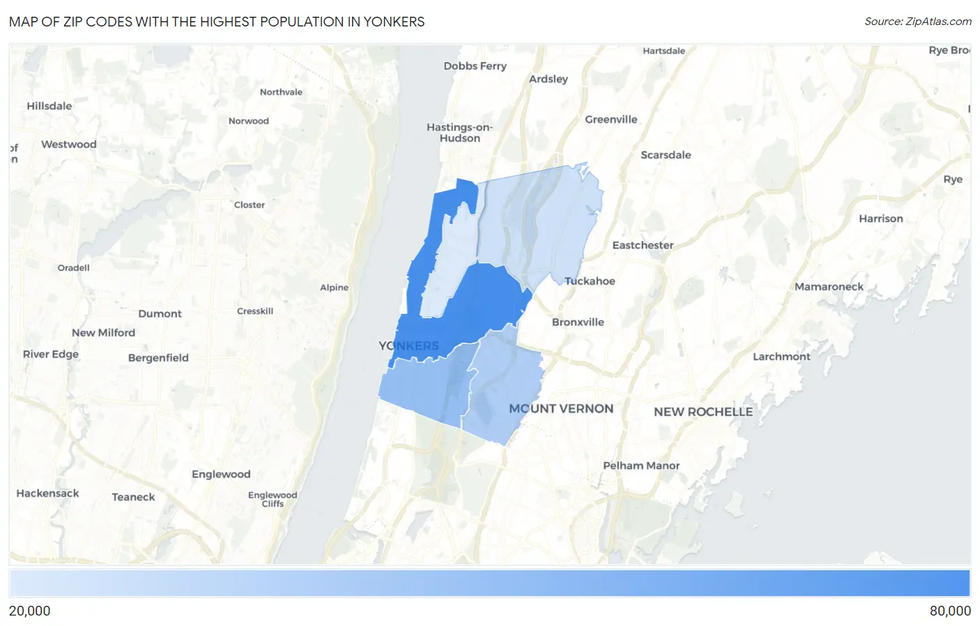 Zip Codes with the Highest Population in Yonkers Map