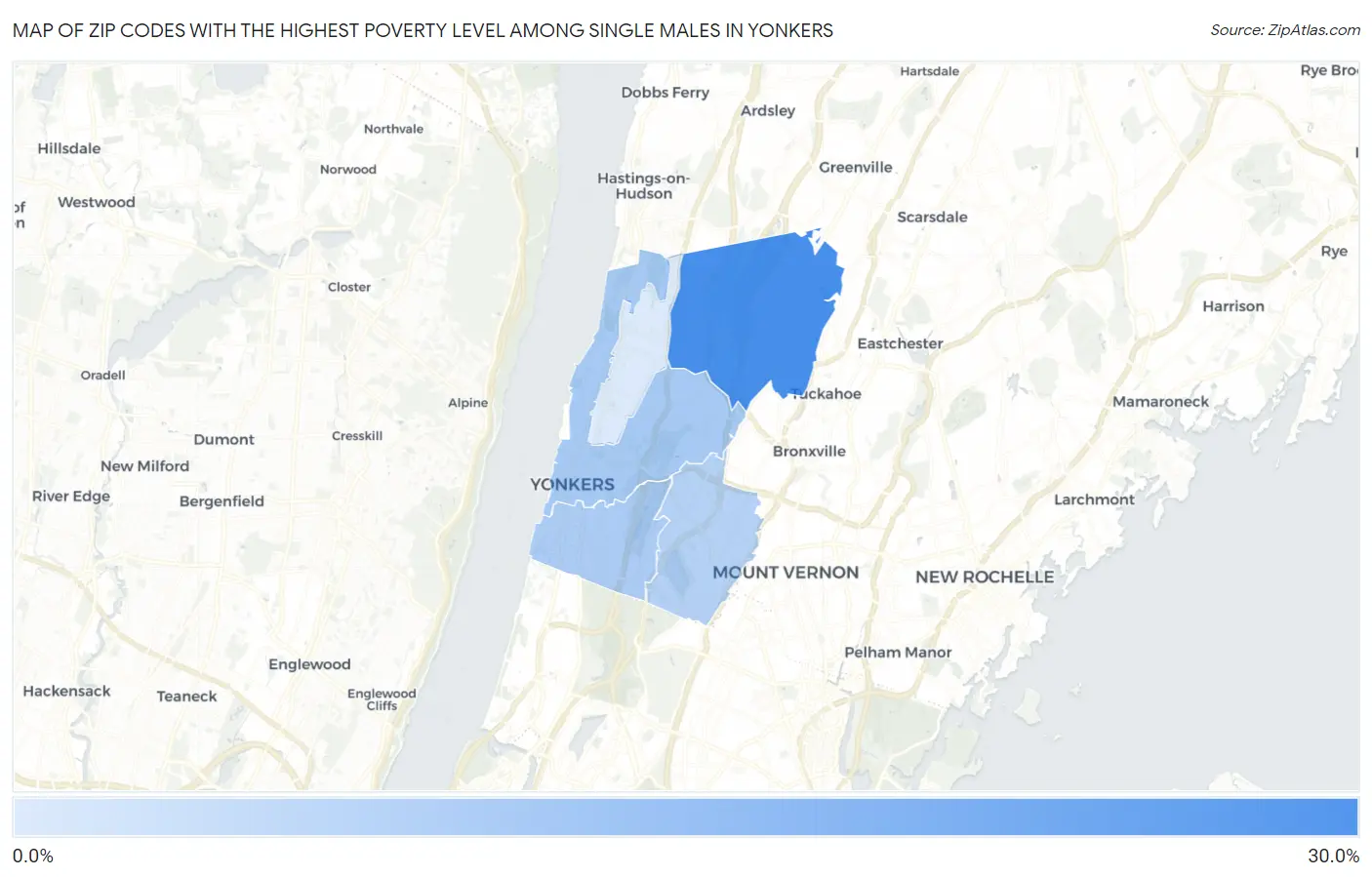 Zip Codes with the Highest Poverty Level Among Single Males in Yonkers Map
