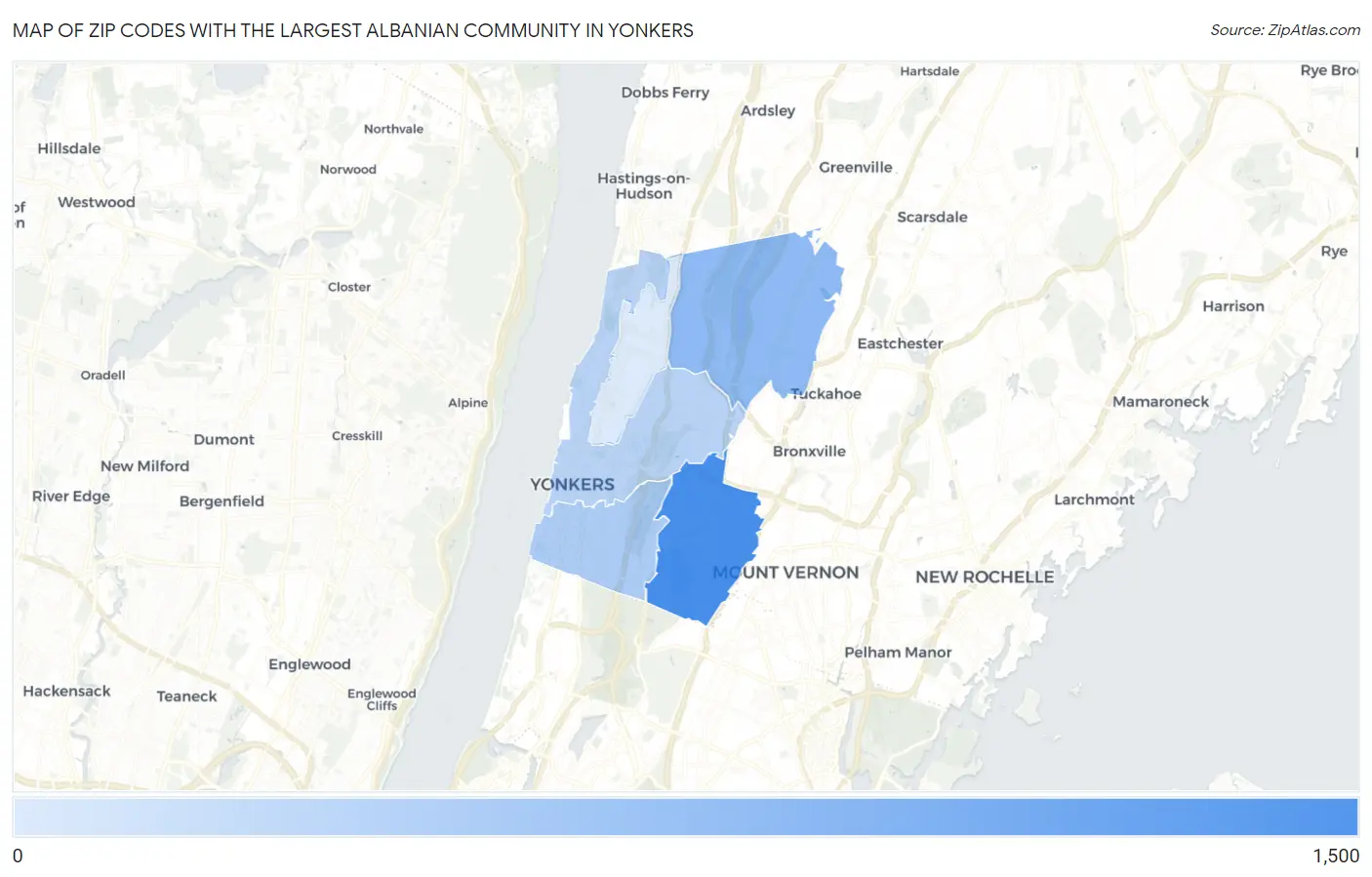 Zip Codes with the Largest Albanian Community in Yonkers Map