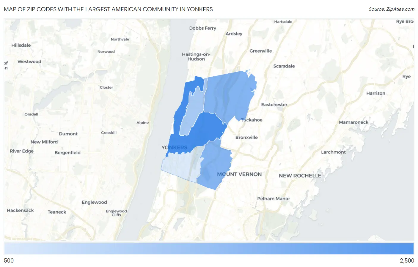 Zip Codes with the Largest American Community in Yonkers Map