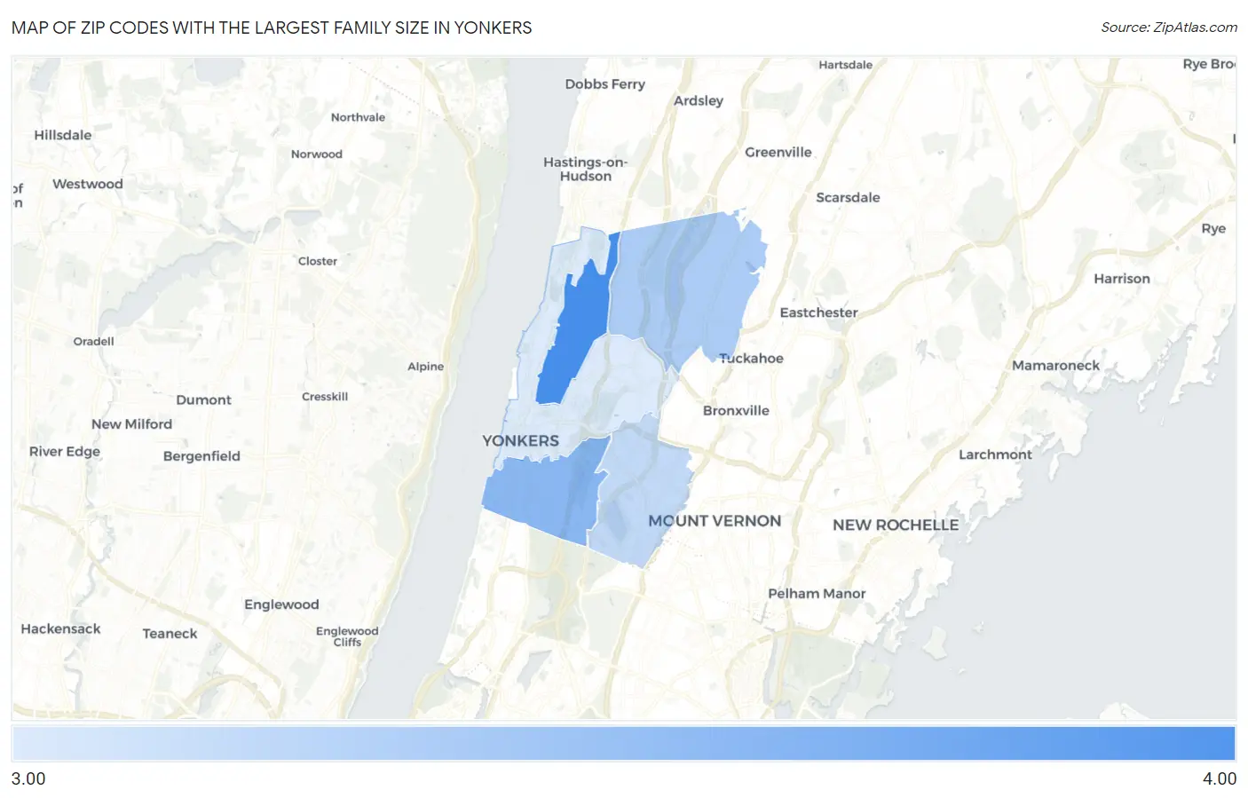 Zip Codes with the Largest Family Size in Yonkers Map