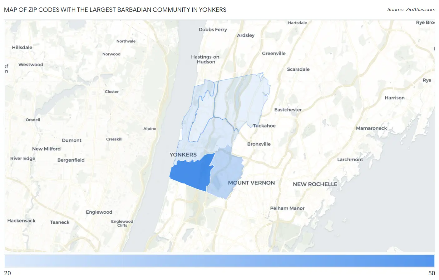 Zip Codes with the Largest Barbadian Community in Yonkers Map