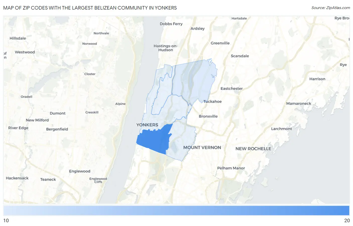 Zip Codes with the Largest Belizean Community in Yonkers Map