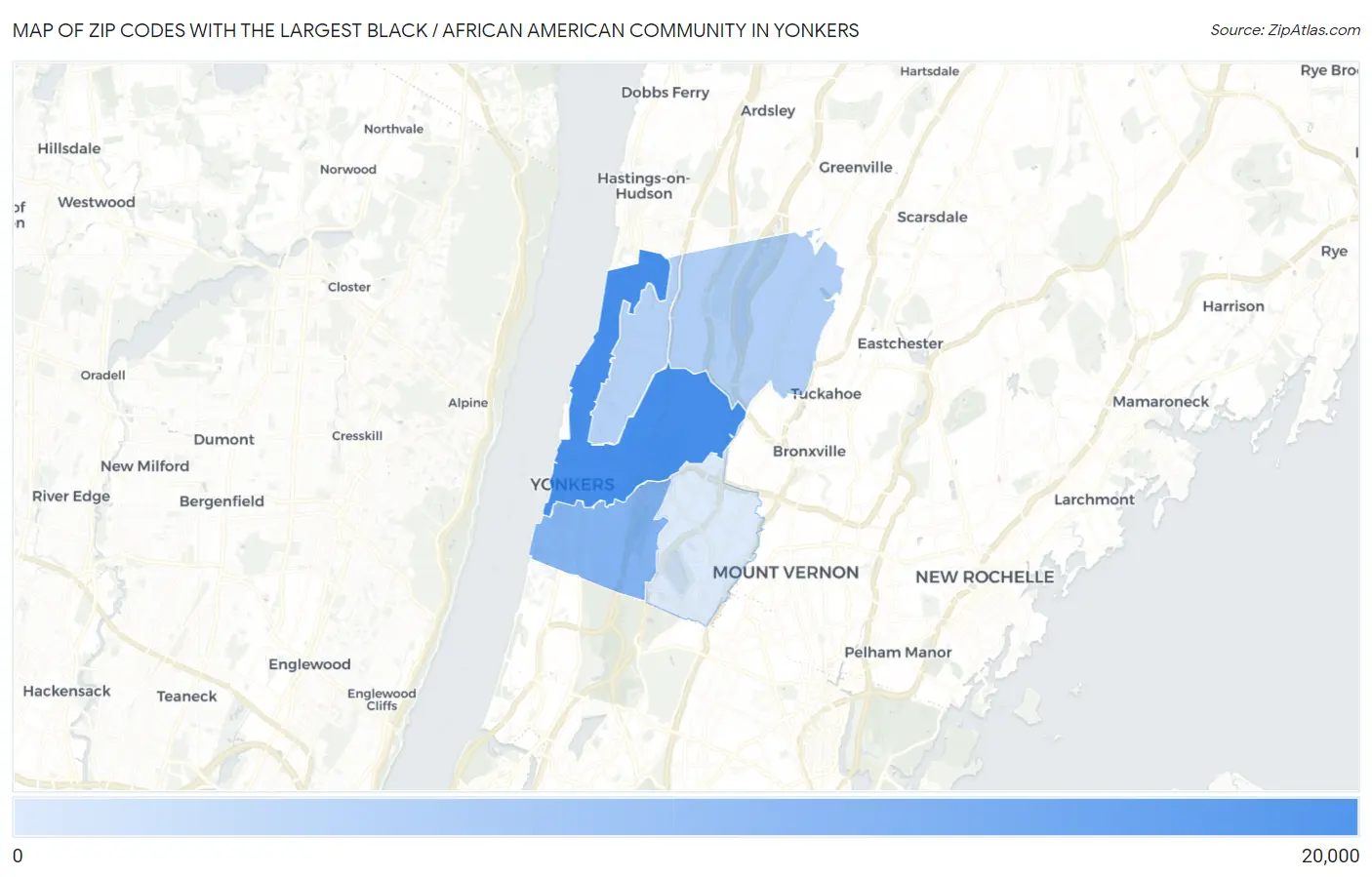 Zip Codes with the Largest Black / African American Community in Yonkers Map