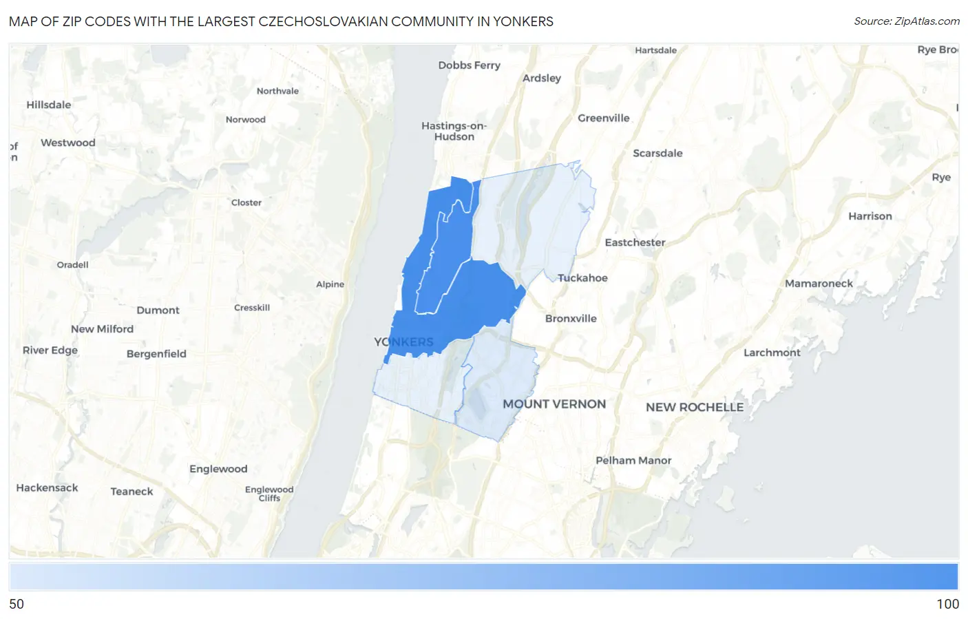 Zip Codes with the Largest Czechoslovakian Community in Yonkers Map