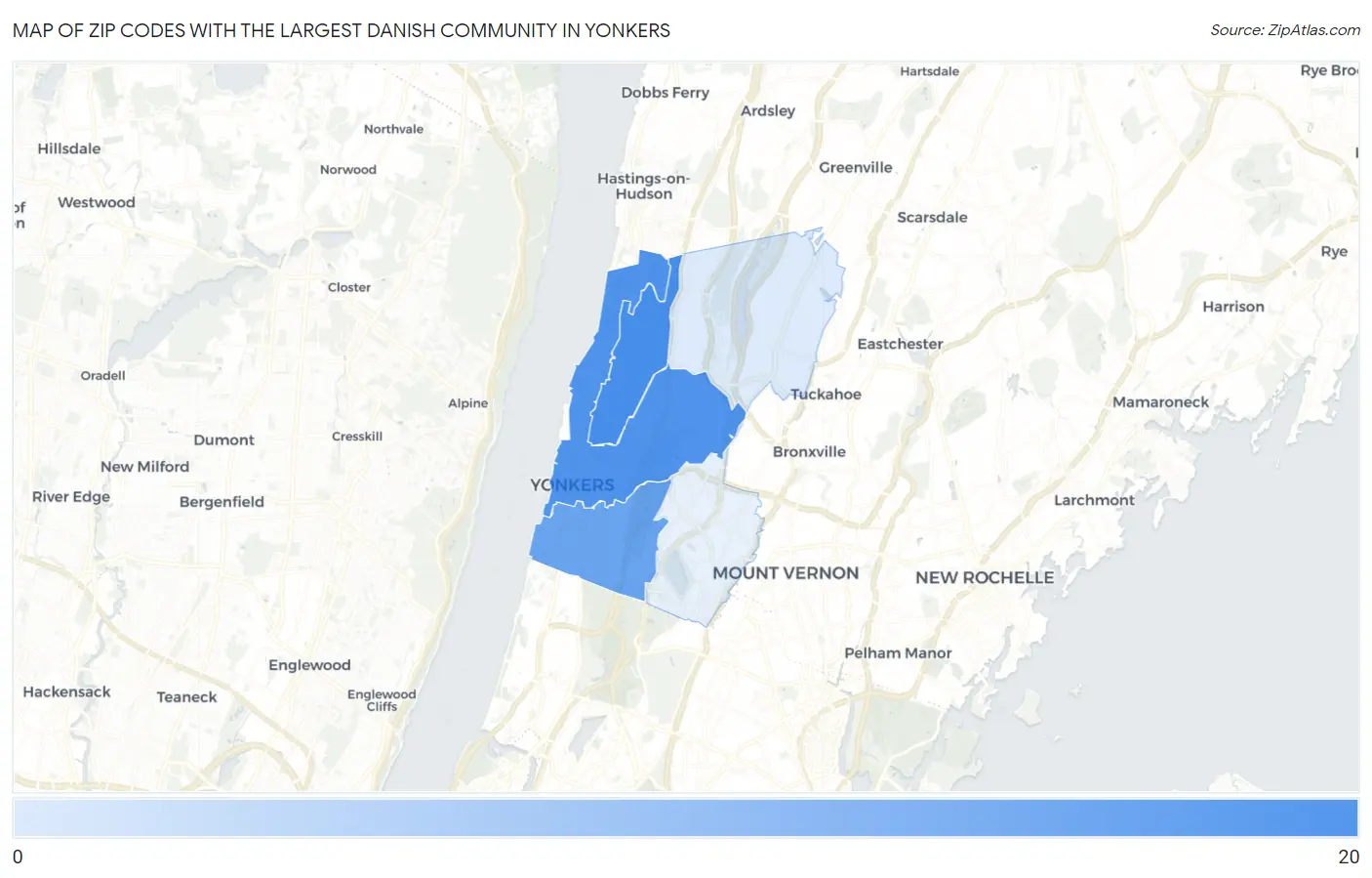 Zip Codes with the Largest Danish Community in Yonkers Map