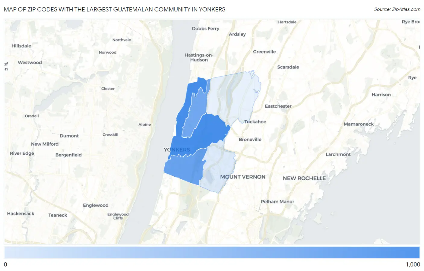 Zip Codes with the Largest Guatemalan Community in Yonkers Map