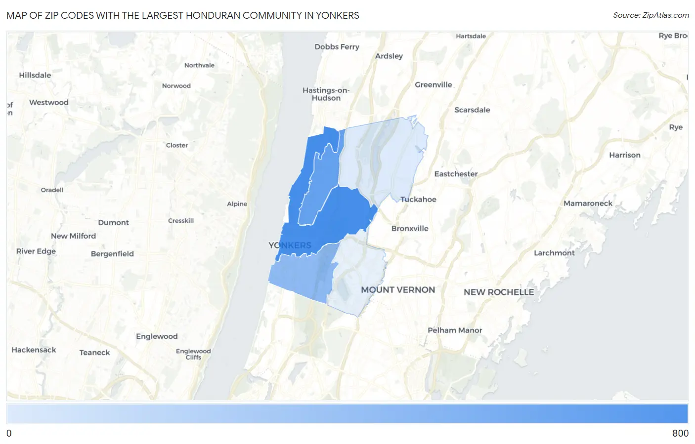 Zip Codes with the Largest Honduran Community in Yonkers Map