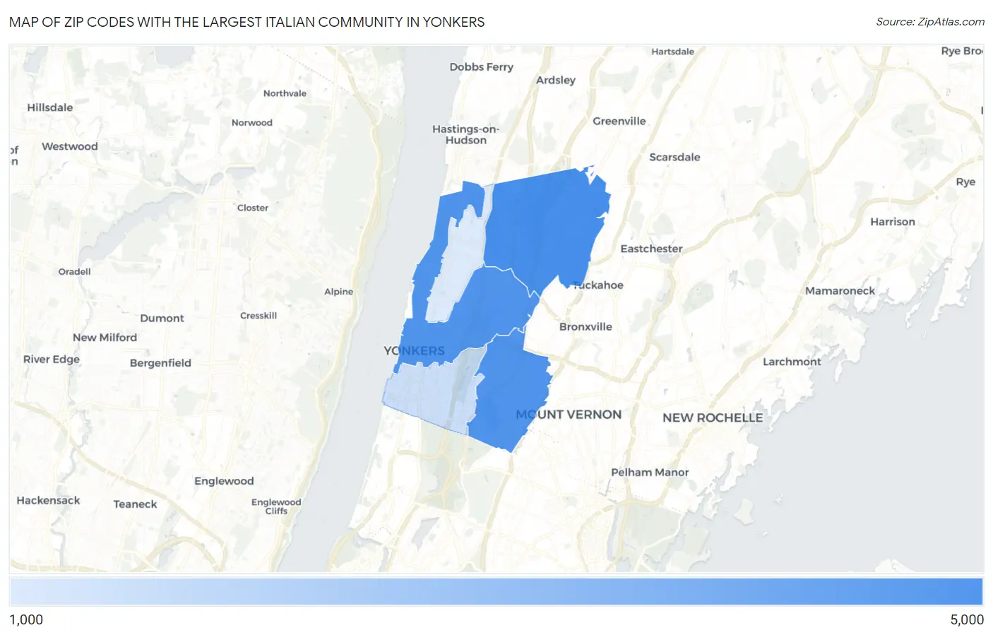 Zip Codes with the Largest Italian Community in Yonkers Map