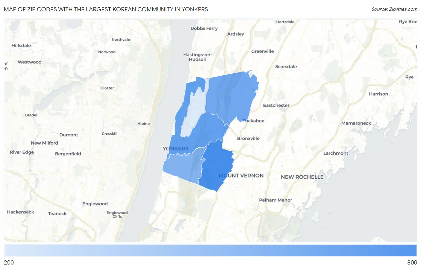 Zip Codes with the Largest Korean Community in Yonkers Map