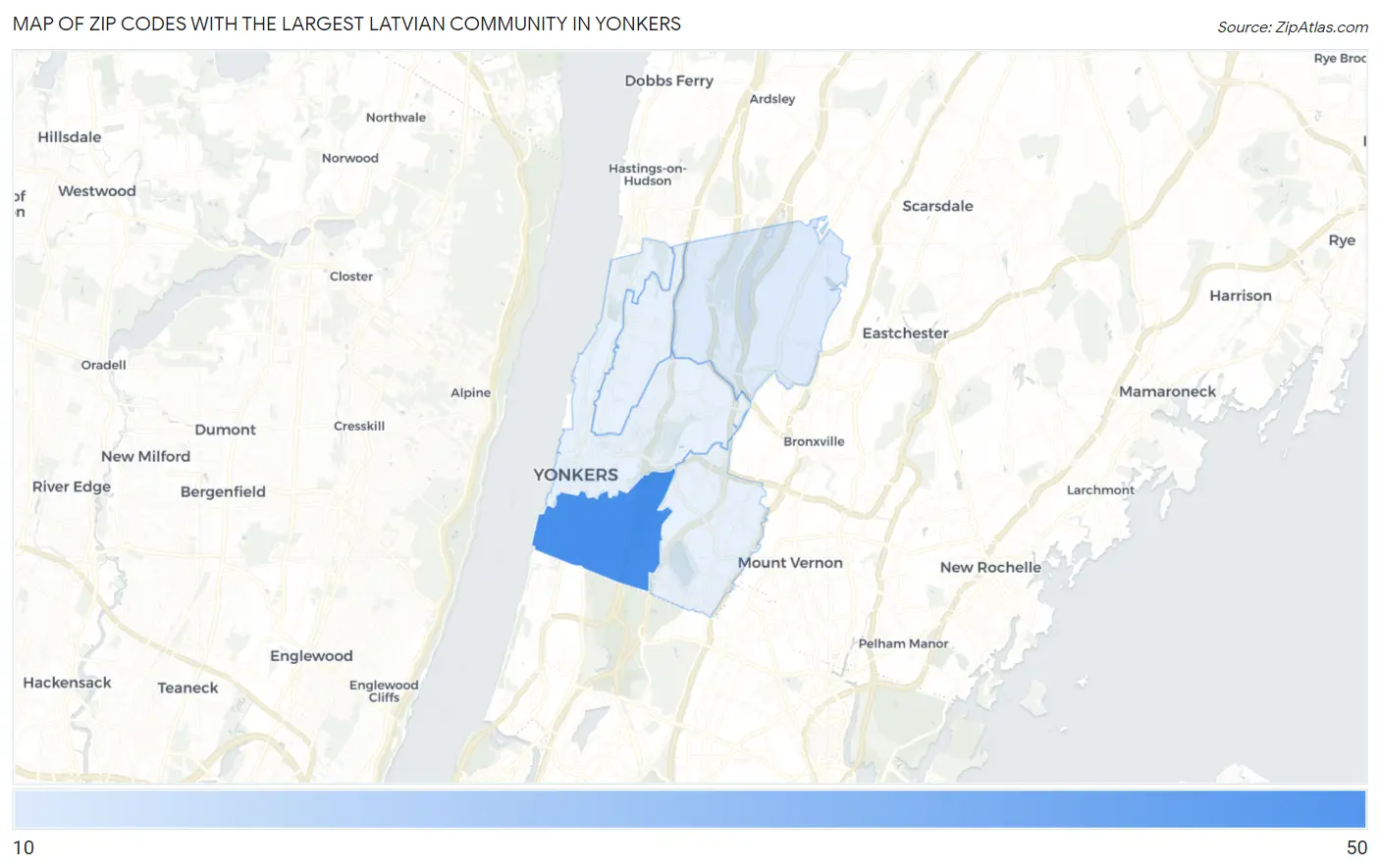 Zip Codes with the Largest Latvian Community in Yonkers Map