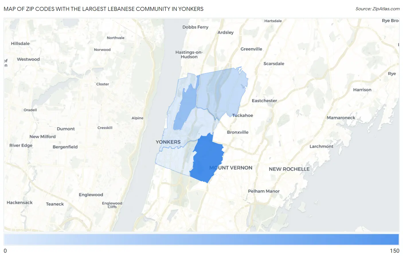 Zip Codes with the Largest Lebanese Community in Yonkers Map