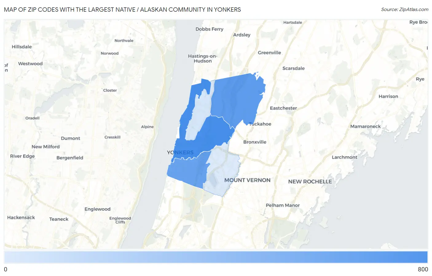 Zip Codes with the Largest Native / Alaskan Community in Yonkers Map