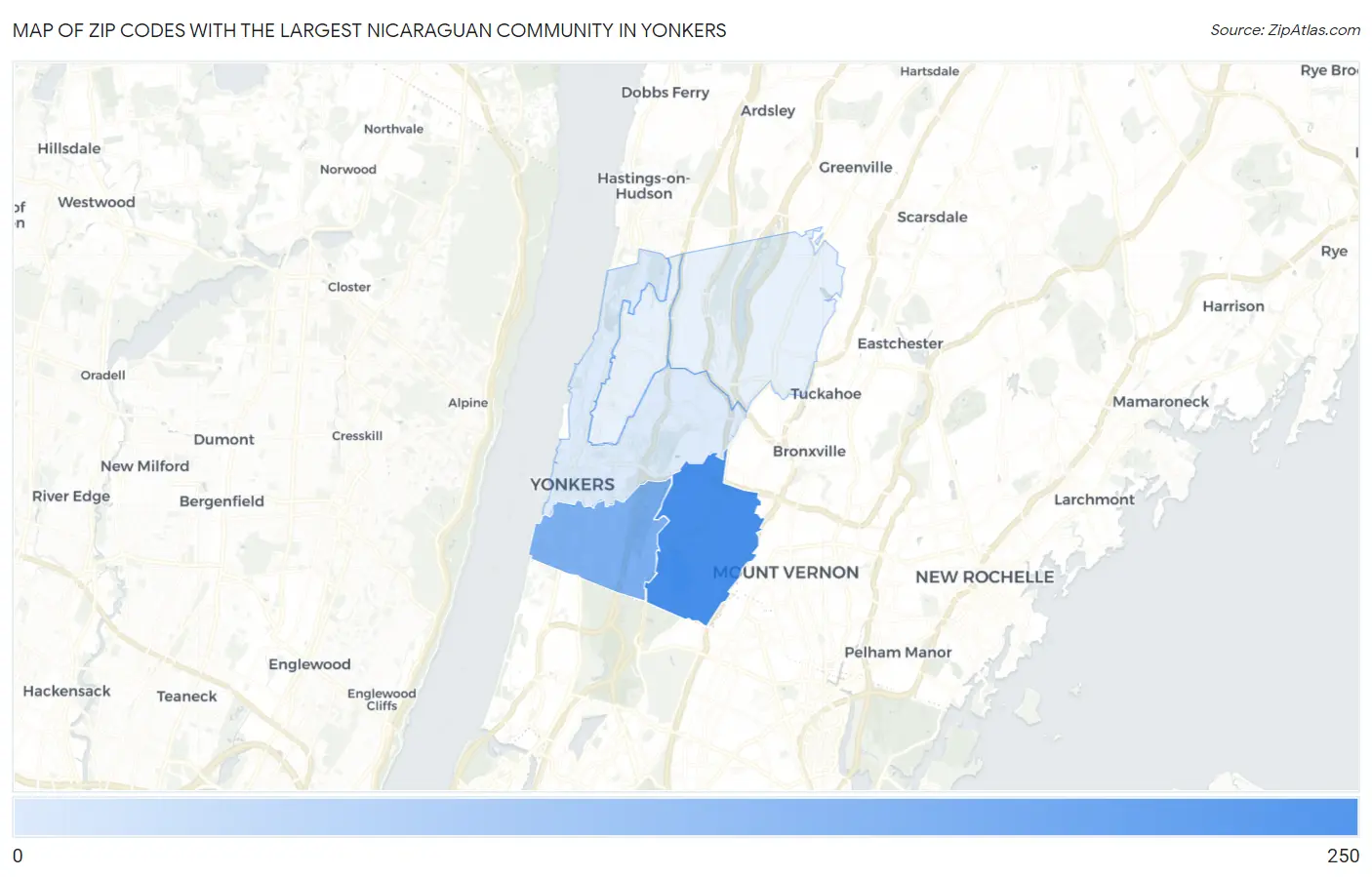 Zip Codes with the Largest Nicaraguan Community in Yonkers Map