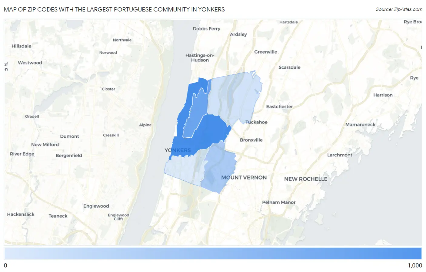 Zip Codes with the Largest Portuguese Community in Yonkers Map