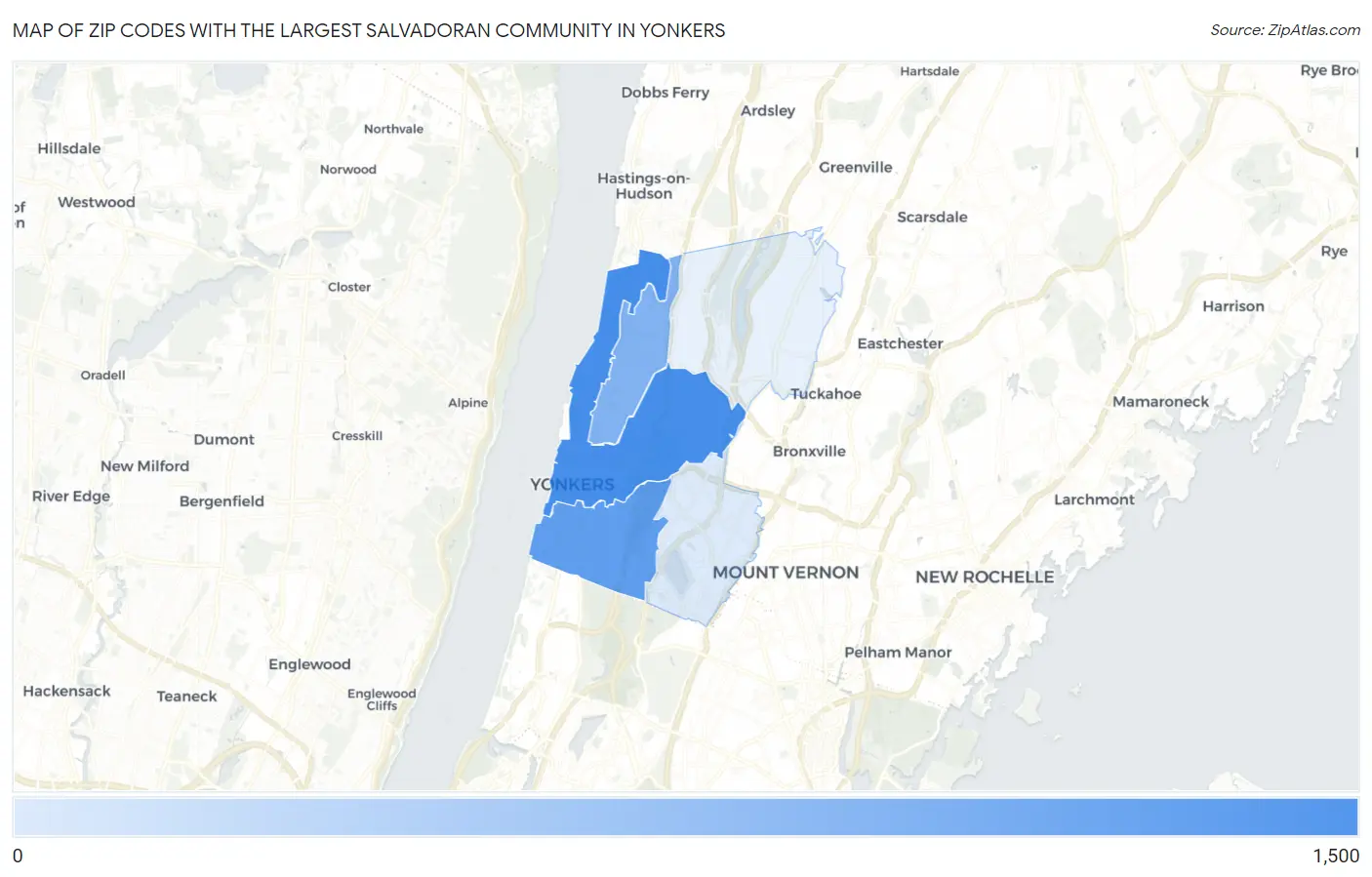 Zip Codes with the Largest Salvadoran Community in Yonkers Map