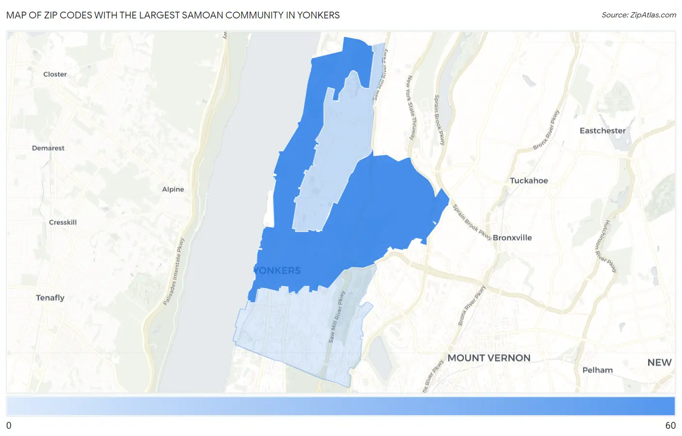 Zip Codes with the Largest Samoan Community in Yonkers Map